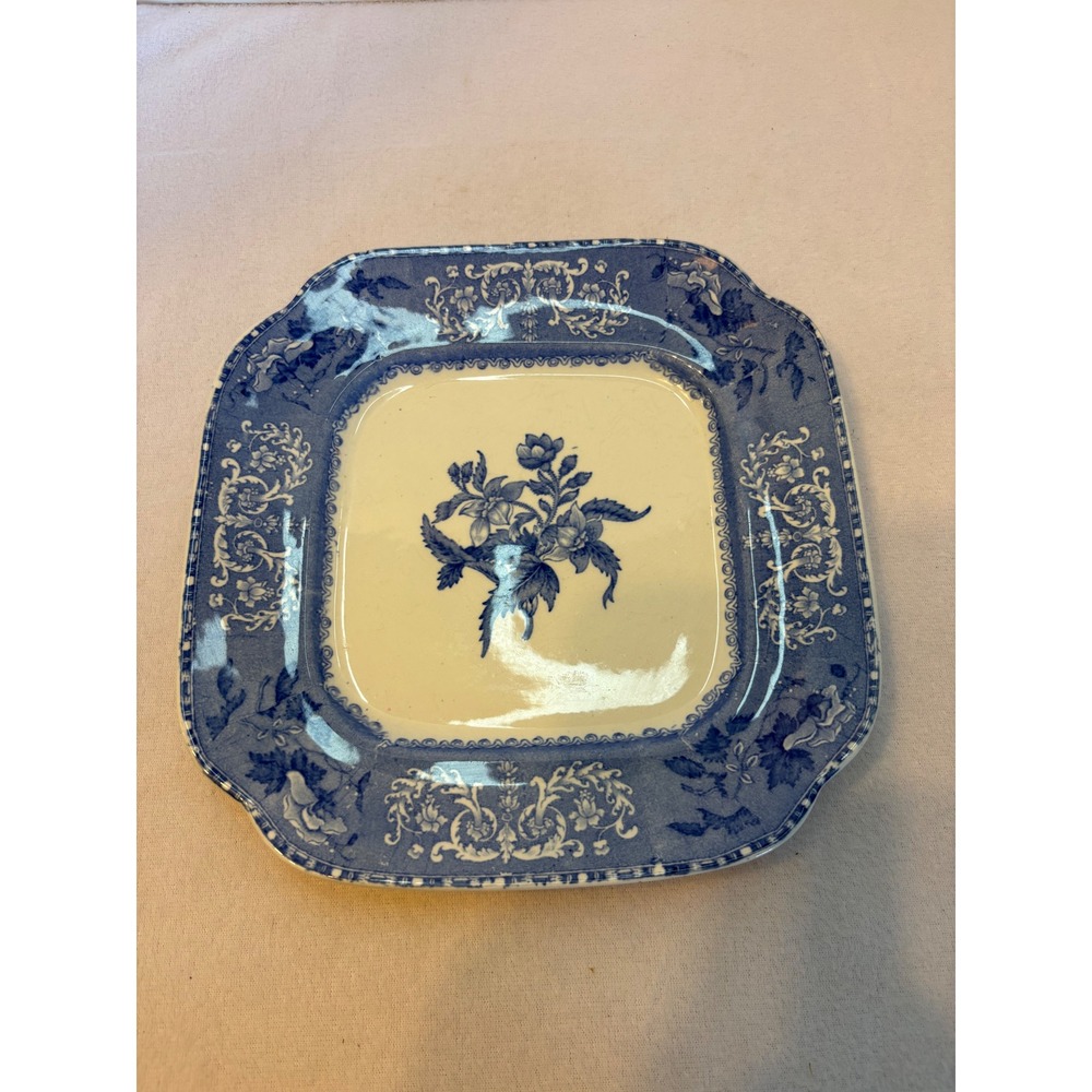 Spode Camilla Copeland Blue White Transferware Square Plate England Floral Vtg